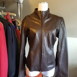 stamped leather moto jacket